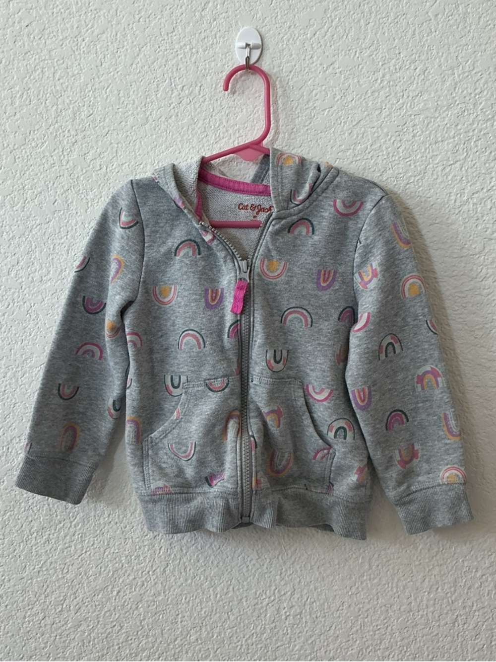 Girls’ Grey Hoodie with Rainbow Accents Size 3T